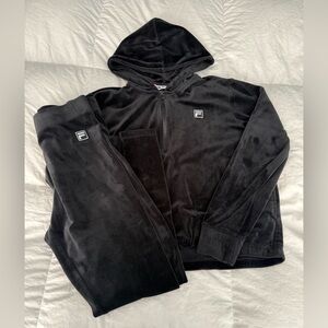 Fila Women's Black Velour Hoodie Set